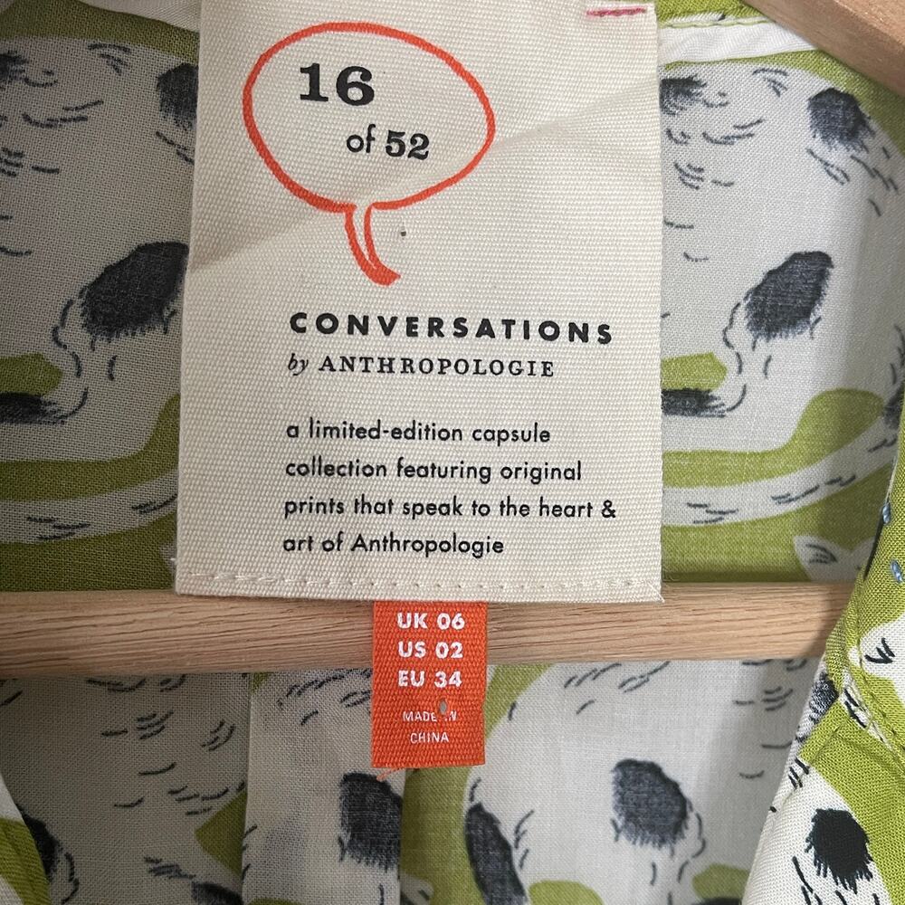 52 Conversations  by Anthropologie Colloquial Cat Print Shirt‎ Size 2 - Picture 4 of 9